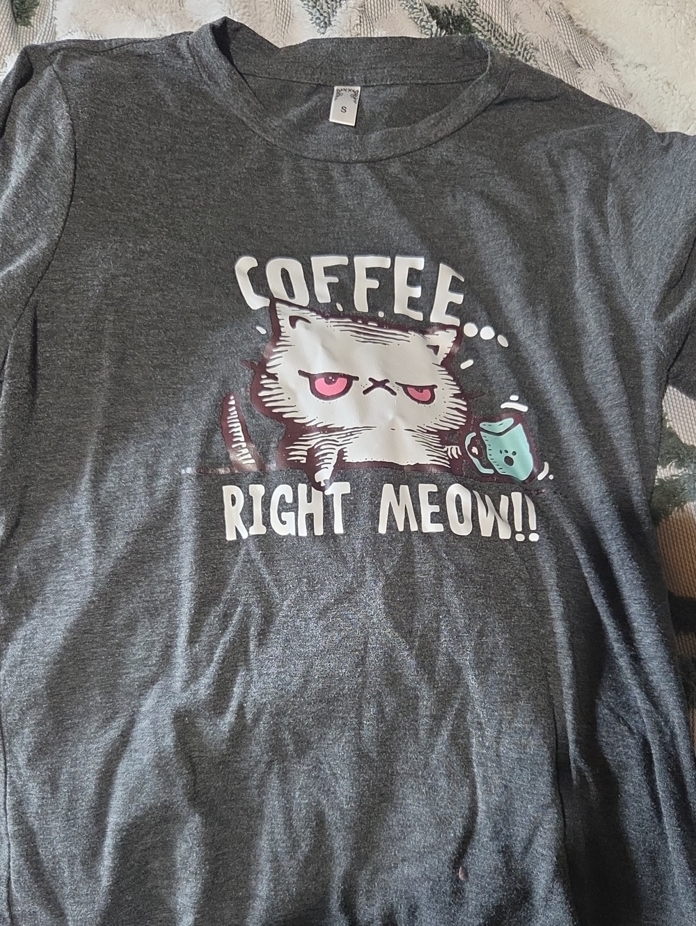 Coffee Right Meow Gray Cat Graphic Tee